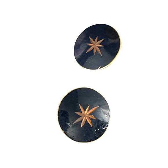 Vintage Black & Gold Starburst Clip-On Earrings Retro 90s 80s - Picture 2 of 7